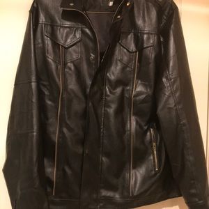 Men’s black leather jacket.